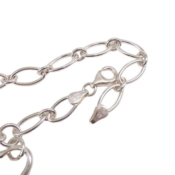 Sterling Silver Elongated Rolo Starter Charm Heart Chain Link Bracelet 7.5" 6mm - Picture 3 of 4